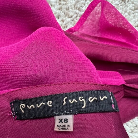 Used Pure Sugar Ruffle Mini Dress Size XS Dark Pink w/ Burgundy Straps and Tie - Picture 4 of 4